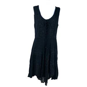 Sakkas Sundara Dress Corset Asymmetrical Embroidered Black Sz S/M Whimsigoth